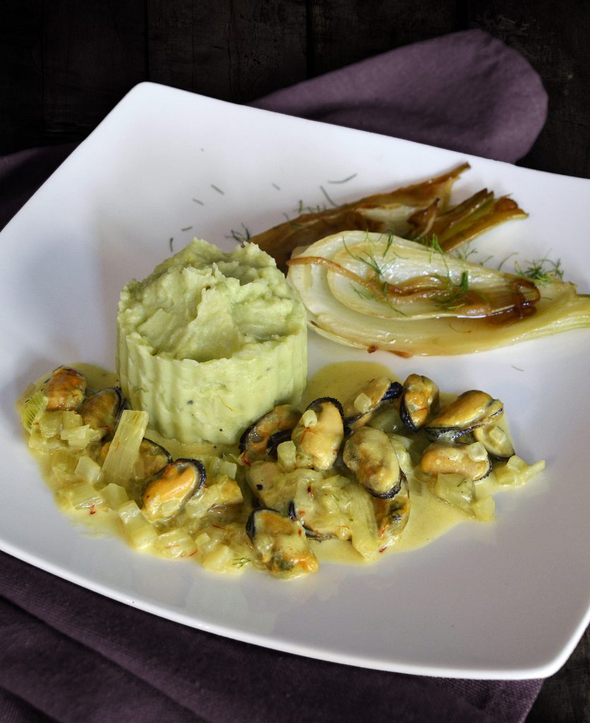 Muschelragout mit Fenchel und Avocado-Kartoffel-Stampf