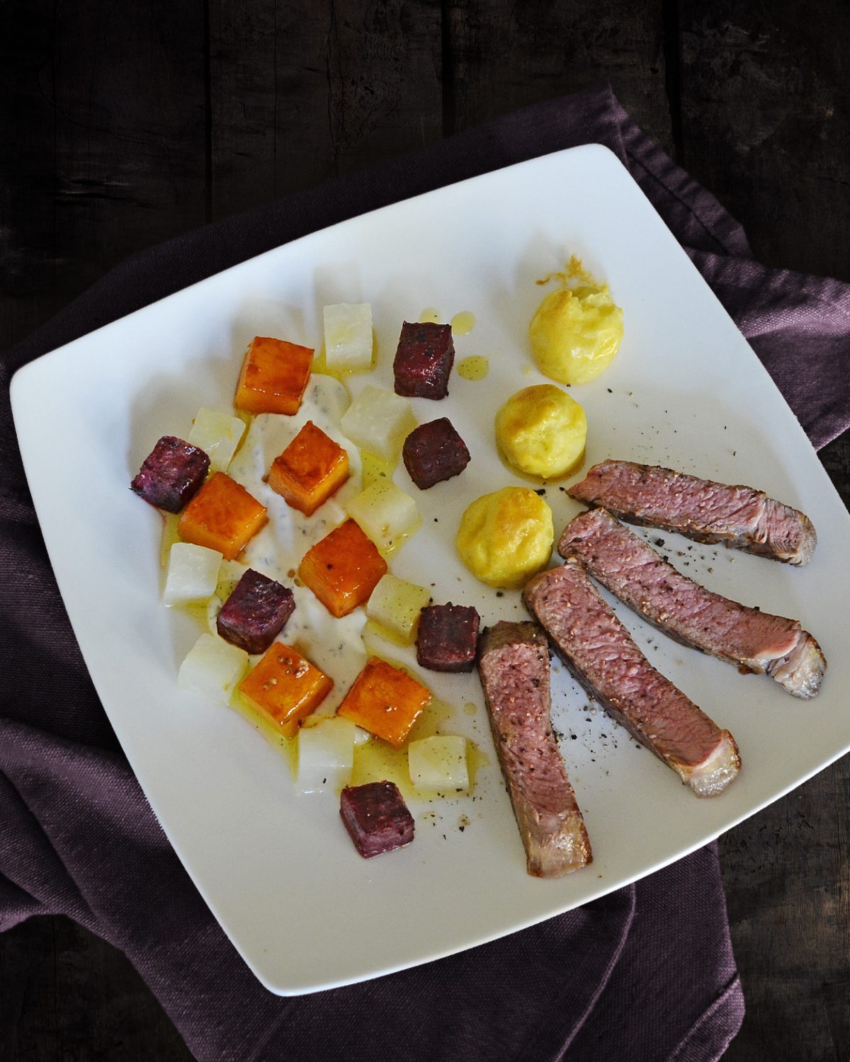 Wurzelgemüse mit Steakstreifen