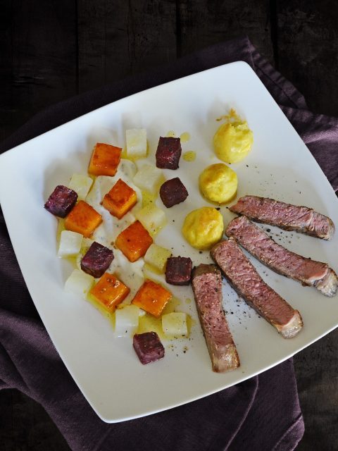 Wurzelgemüse mit Steakstreifen