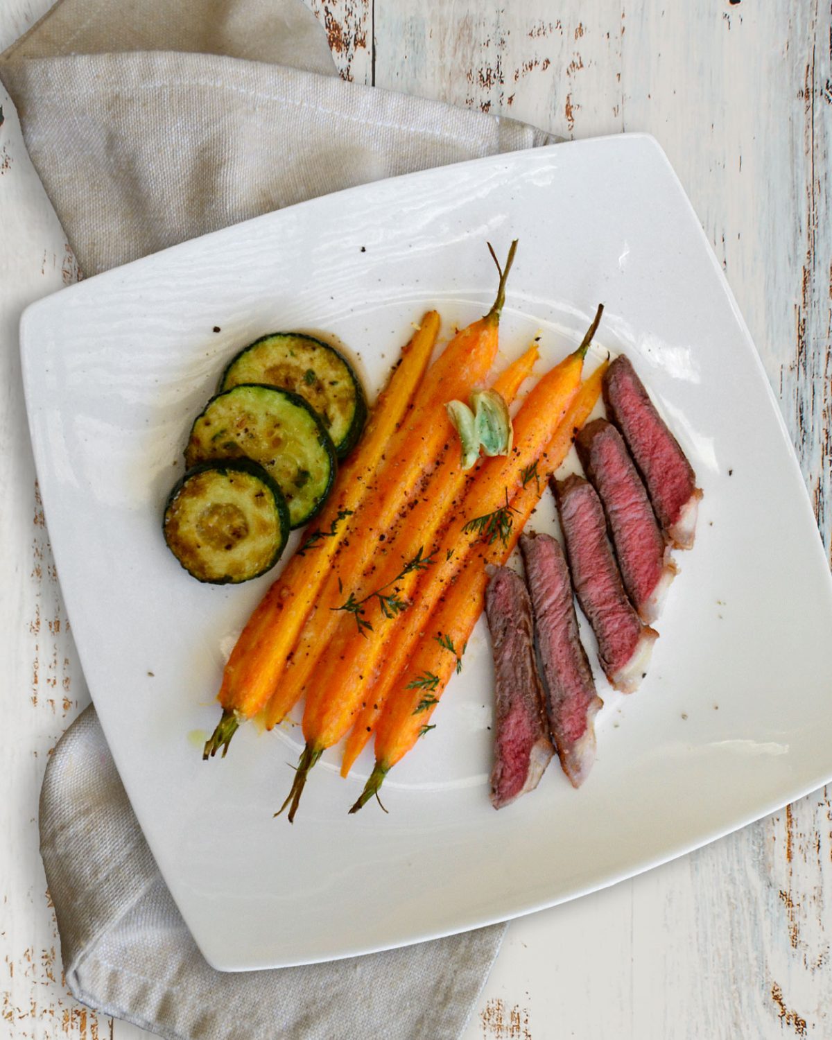 Zucchine alla scapece | Parmesanmöhren | Steakstreifen