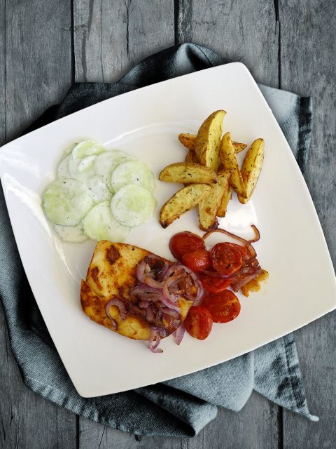 Grillkäse | Tomaten | Gurke | Ofenkartoffeln