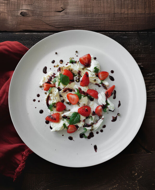 Mozzarella mit Erdbeeren und grünem Pfeffer