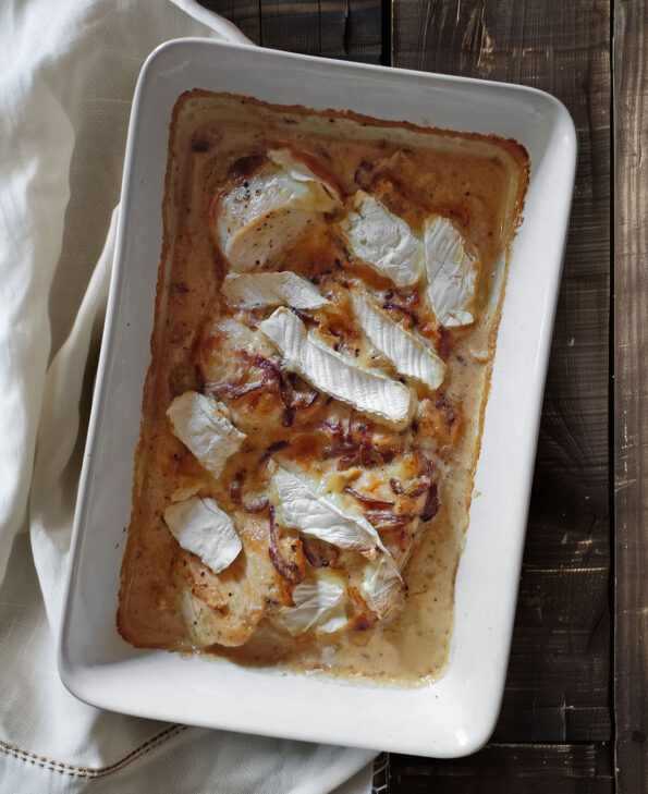 Camembert-Hähnchen mit Erbsenreis