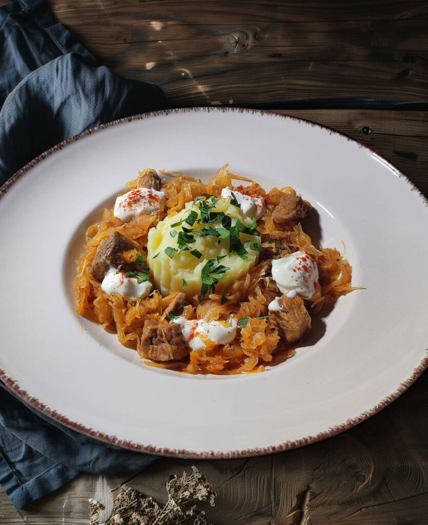 Szegediner Gulasch mit Kartoffelpüree