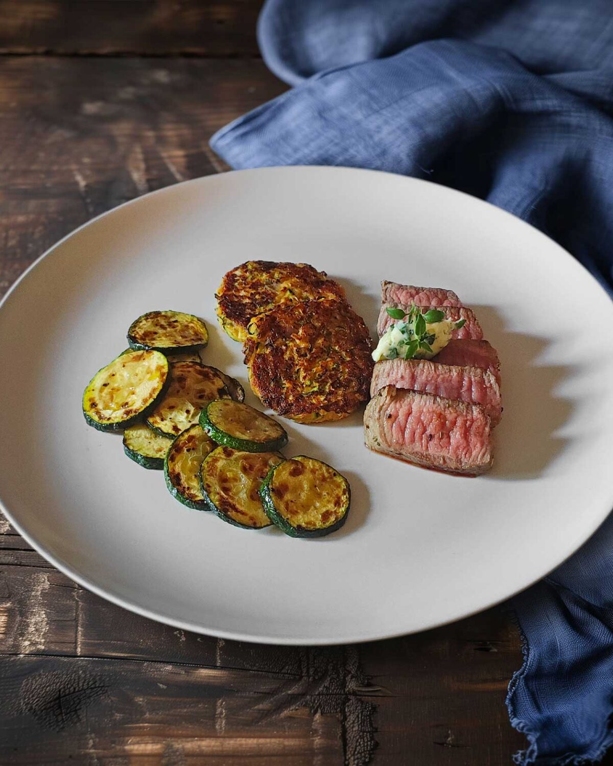 Rumpsteak mit Zweierlei von der Zucchini