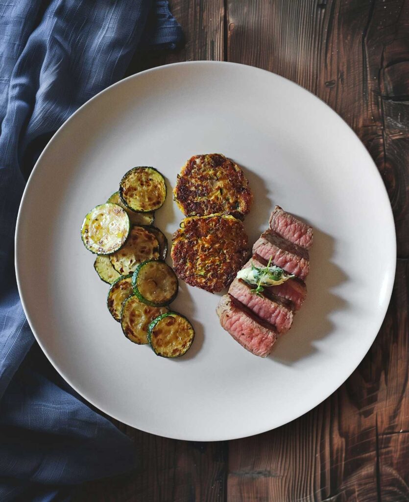 Rumpsteak mit Zweierlei von der Zucchini